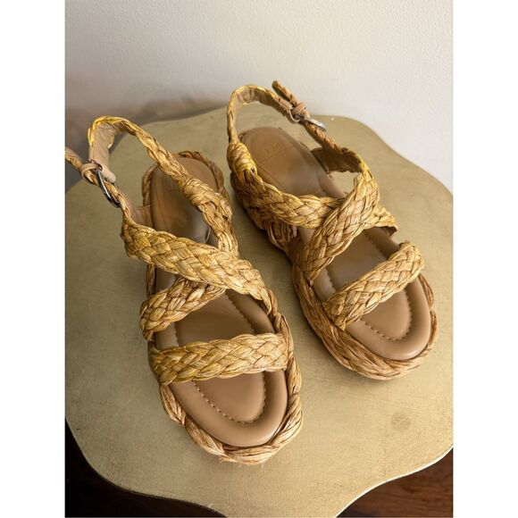 Marc Fisher Genie Espadrille Platform Sandal 6M Raffia Summer Strappy Feminine - Picture 5 of 12